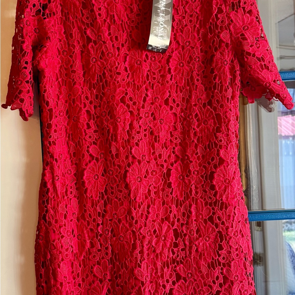 Nina Leonard Red Lace Dress